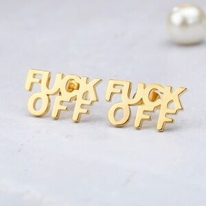 NEW 18K Gold Plated “F*ck Off” Post Stud Earrings Over 316L Stainless Steel